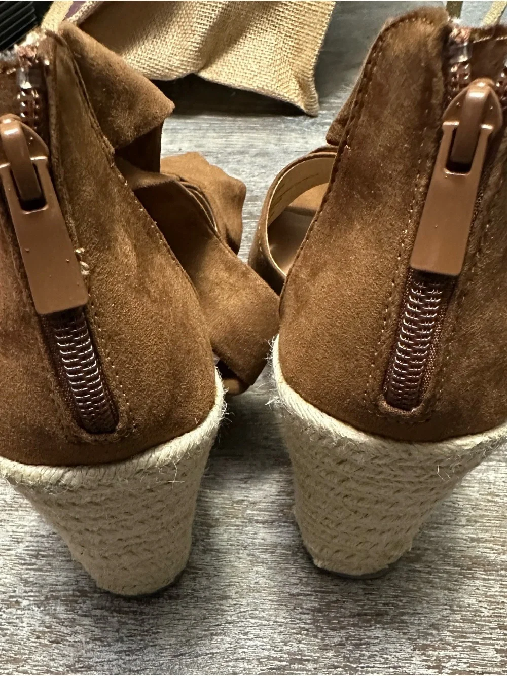 torrid NWOT Brown Suede Espadrille Wedge Sandals with Ankle Wrap